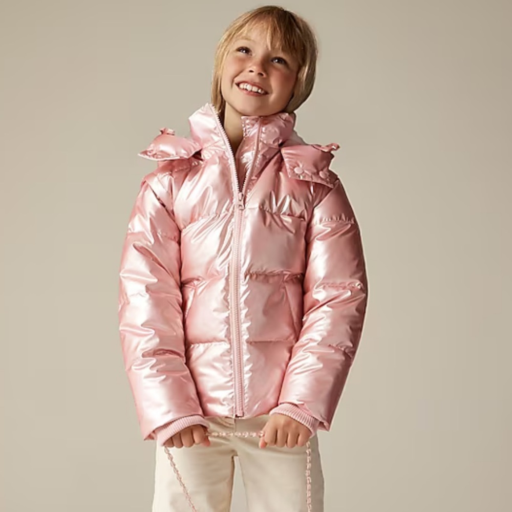 New with tags J.Crew kids girls metallic pink puffer jacket coat